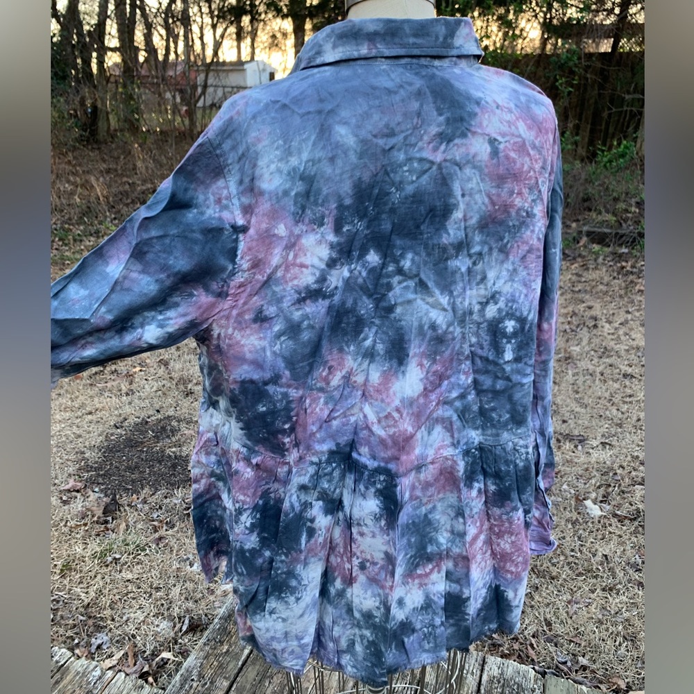 Tie Dye Ruffle Half Button-Up - Picture 9 of 16